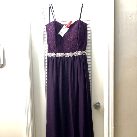 Davids Bridal Purple Bridesmaid Prom Chiffon Dress - Picture 6 of 8